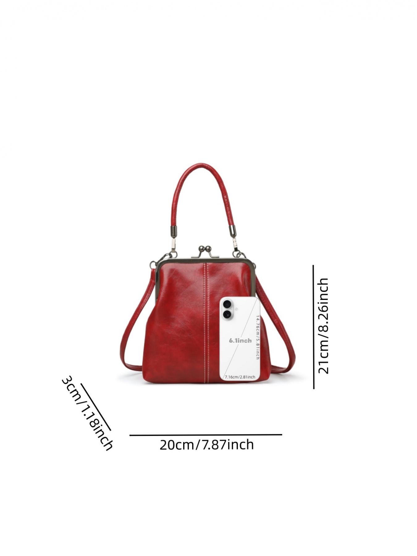 European and American style retro clasp purse, high-end waxed leather crossbody bag, niche design, suitable for parties, dinners, shopping, commuting, and everyday accessories, Lightweight Crossbody Bag, Fashionable Unique Bags