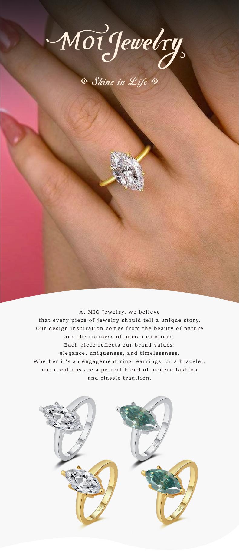 1-2CT Marquise-Cut Synthetic Moissanite Wedding Ring, s925 sterling silver 6-Prong Solitaire Moissanite Rings,Perfect gift and everyday wear