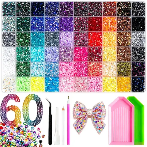 60-Color Jelly Resin Rhinestone Set, DIY Nail Art Kit with Multicolor AB Flatback Rhinestones, Complete Manicure & Craft Set with Tweezers for Phone Case Decoration and Jewelry Making