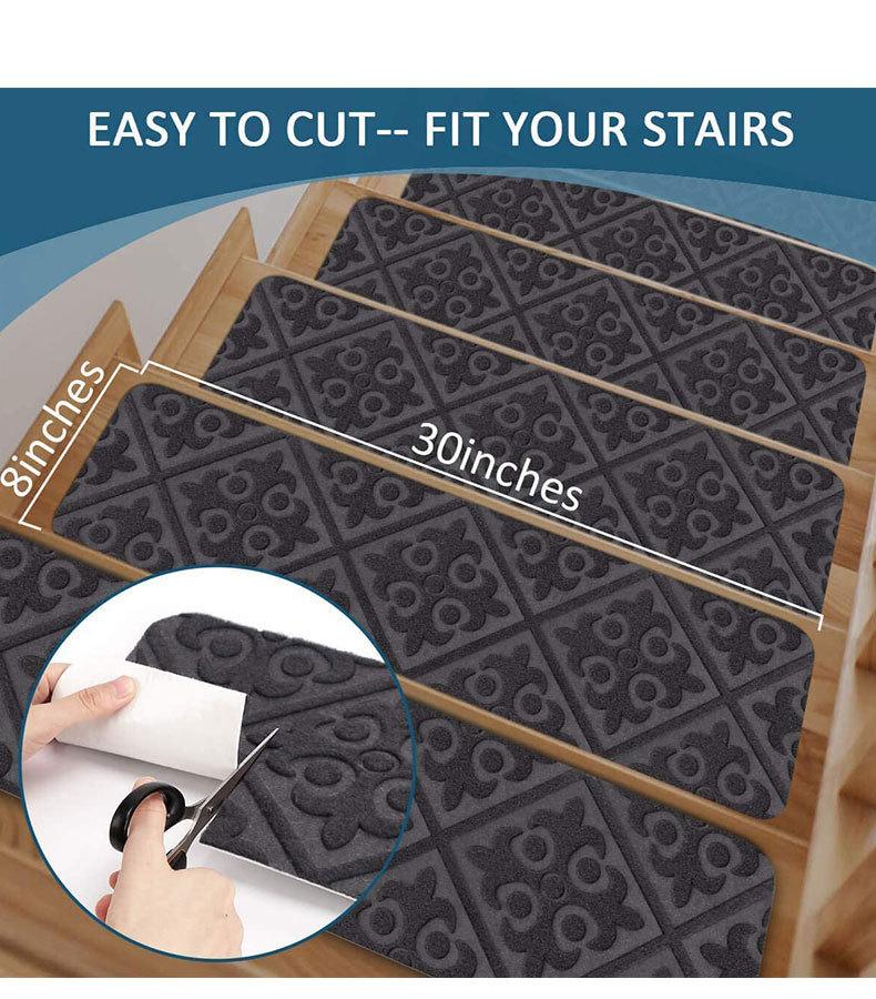 Non Slip Stair Treads Self Adhesive Carpet with Embossed Pattern Washable Stair Mat for Home Indoor Anti Skid Stair Risers