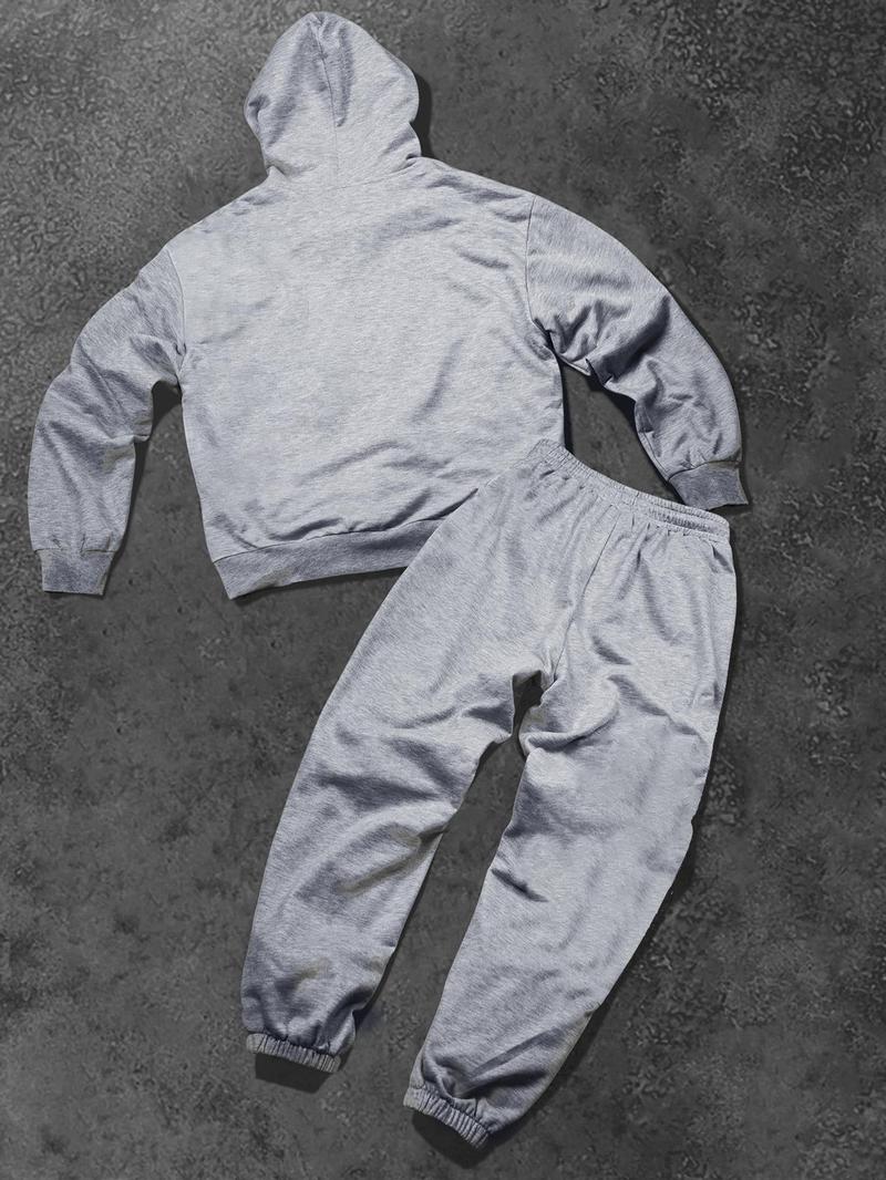 Men's two-piece tracksuit: a hooded sweatshirt and drawstring trousers with a letter print, perfect for fall and winter wear, Streetwear Tracksuit Set