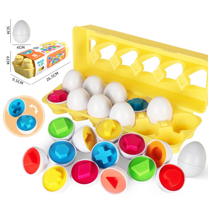 Egg Sensory Toy Colors & Shapes Sorter Puzzle 1 Set Multifunction Silicone for Color Shape Learning Recognizing Matching Fidget Toys for Boys Girls Baby Preschool Cognition Round Shapes