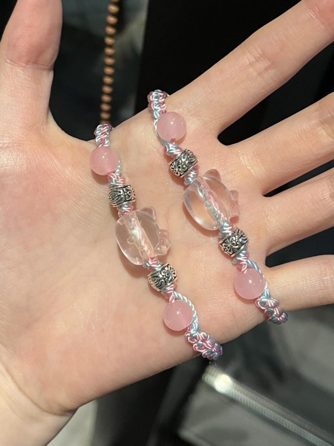 Hellokitty Handmade Blue Wristband Bracelet, Cute Student Bff Gift, Unique Cat Accessory, Perfect for Friends