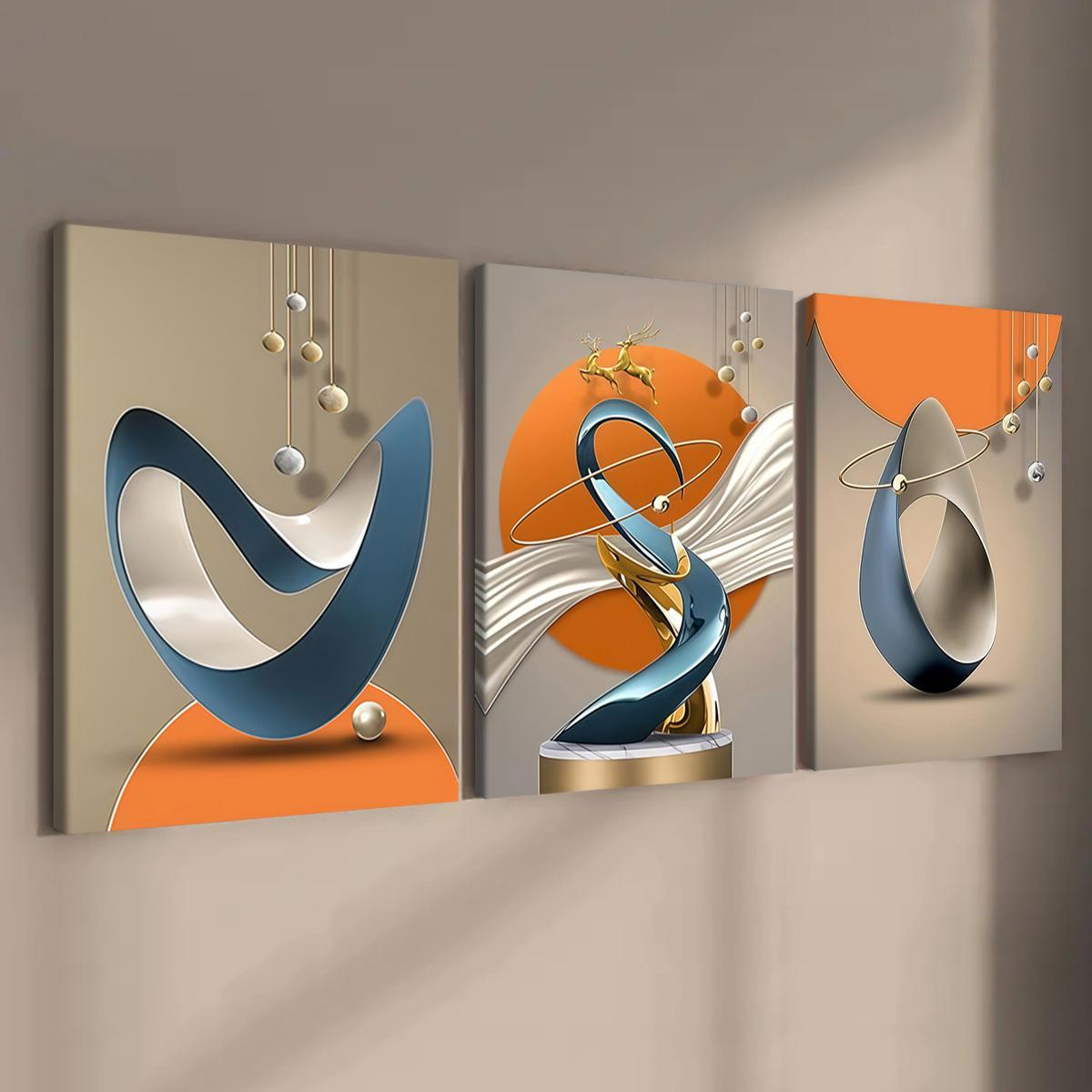 3-Piece Modern Abstract Geometric Art Canvas Prints with Solid Wood Frames, High-Definition Waterproof Wall Art for Living Room and Hallway, Modern Home Decor #TOP PICKS