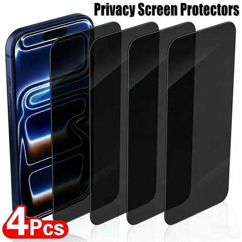 4pcs Anti-Privacy Tempered Glass Screen Protector Compatible with iPhone 17 Pro Max 17 Air 16e 16 15 14 11 XR X XS Max 7 8 Plus SE 16 15 Pro Max 12 13 Mini Full Coverage, Glossy Shield, HD Clarity, 9H Hardness, Dynamic Island Compatible