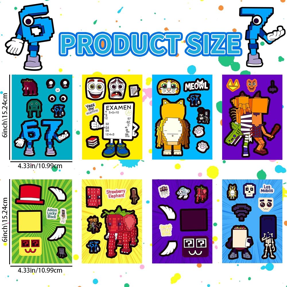 Hot Funny Abstract Six Seven Meme Theme Birthday Decorations ，Brainrot Meme &67 Themed party supplies Set Includes Banner, Cake Topper, Cupcake Toppers, Ballons，8 Sheets Make a Face Diy Sticker,Suitable for cartoon-themed birthday party events