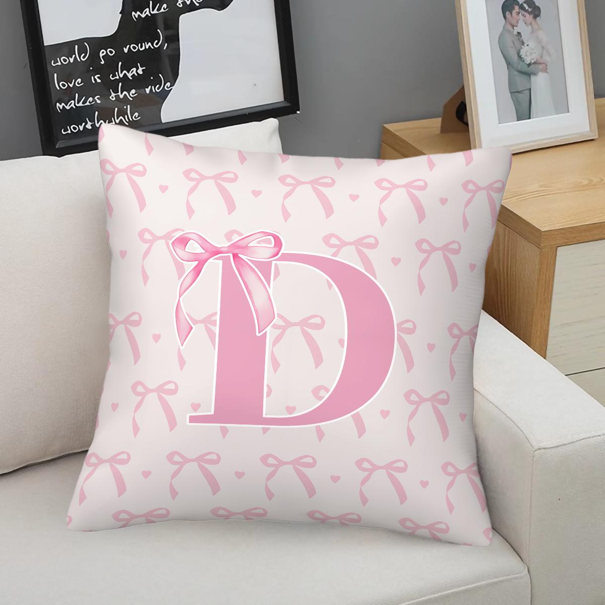 Pink Romantic Ballet Bow Full Alphabet Initial Throw Pillow with Insert, Coquette Aesthetic Decorative Pillow for Sofa, Bay Window, Patio, Cafe, All Season Use, Back Support Cushion, Ideal Housewarming Birthday Christmas Gift