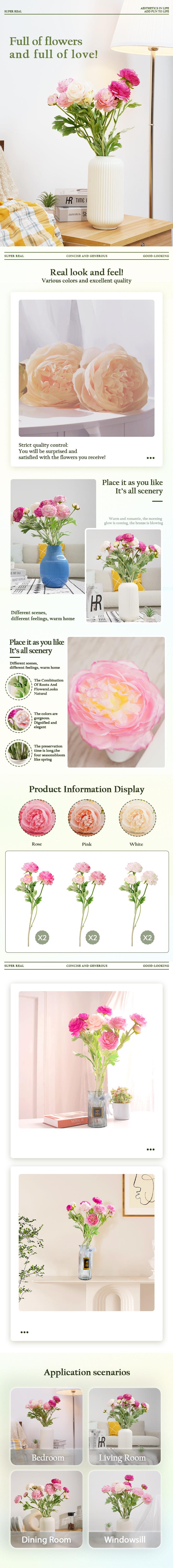 Molilito Peony Bouquet — 20 Stems (≈60 Heads), 50 cm, Bendable Stems for Wedding & Home Décor (Vase Not Included)