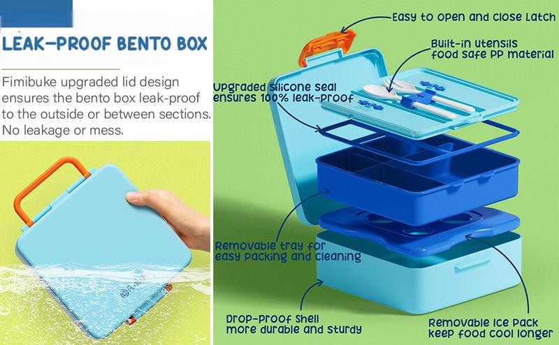 Product Introduction of Fimibuke Chill Bento Box – Leak-Proof Lunch Box with Ice Pack, BPA-Free 4-Compartment Food Container with Utensils, Microwave & Dishwasher Safe, for School, Work, or On-the-Go 4