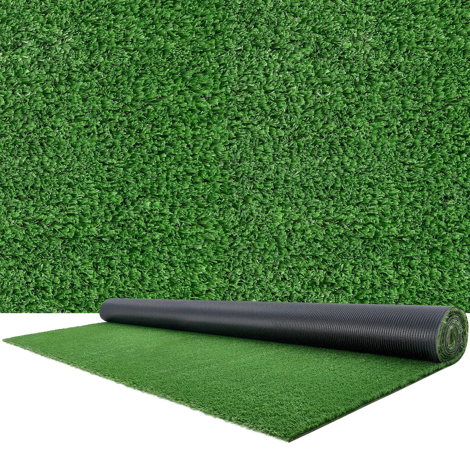 VEVOR PP Synthetic Artificial Grass Turf, 12x7 ft Fake Lawn Carpet Roll, 0.6 in Pile Height, Easy-Clean Drainage Holes, Natural Look for Patio Garden, Outdoor Decor, Indoor Use