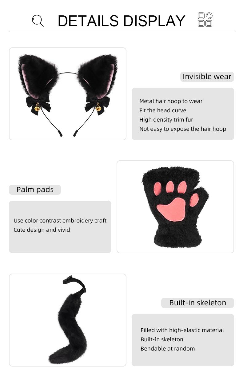 Cat Cosplay Costume Set – Plush Ears, Fluffy Tail & Paw Gloves for Halloween, Christmas, Anime Party Cat Cosplay Costume Set – Plush Ears, Fluffy Tail & Paw Gloves for Halloween, Christmas, Anime Party