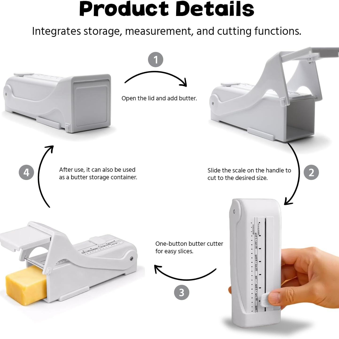 2-in-1 Butter & Cheese Cutter Adjustable Stainless Steel Wire Slicer for Block Cheese Butter Soft Food Portable Measuring Dispenser for Renters Home Cooks Young Families