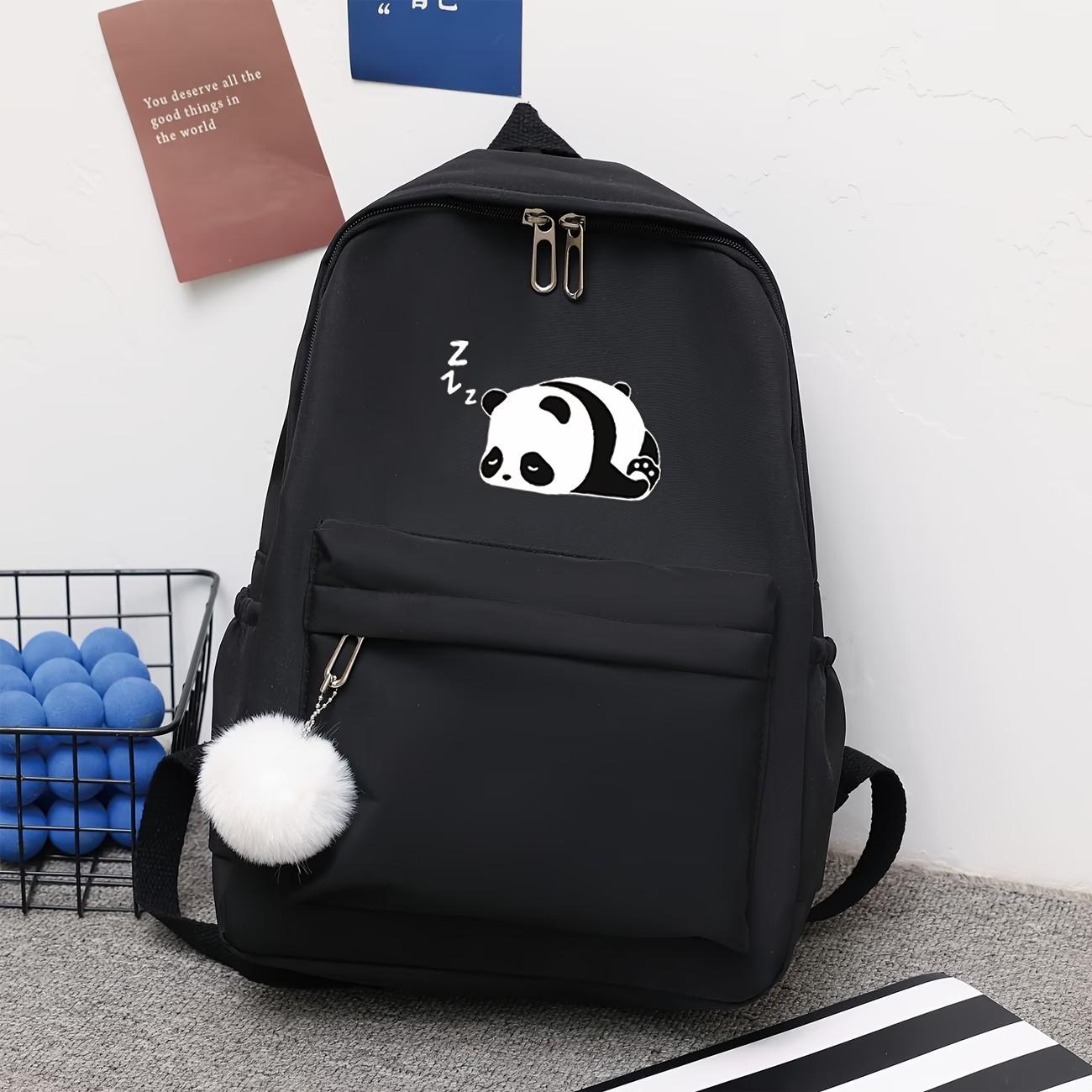 Large Capacity Panda Print Backpack, Adjustable Shoulder Straps, Nylon and Polyester, Perfect for Kids, Friends, Travel