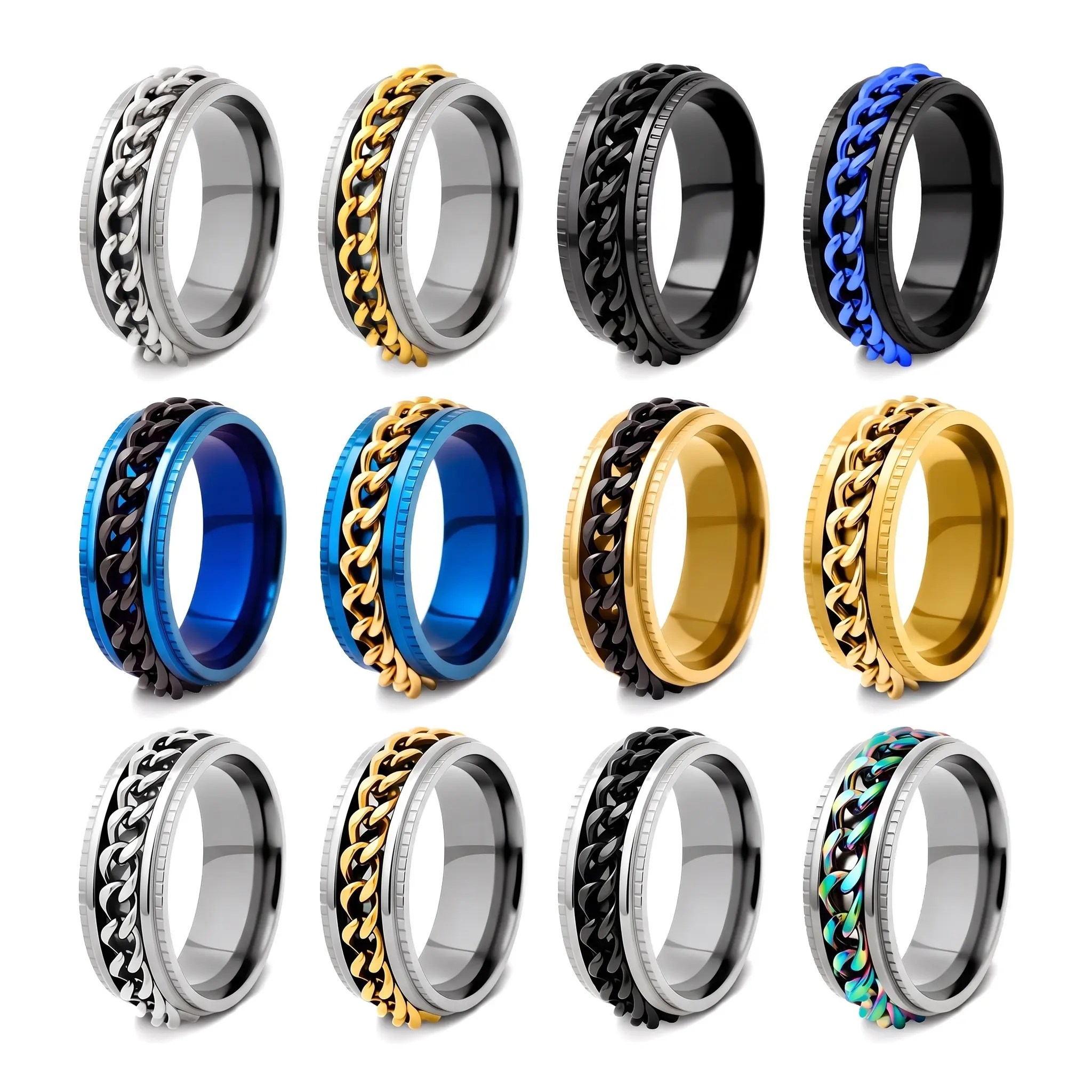 Rotating Chain Fidget Ring Stainless Steel Anxiety Band Unisex Jewelry Gift For Boyfriend Edgy Streetwear Accessories Focus Tool Finds