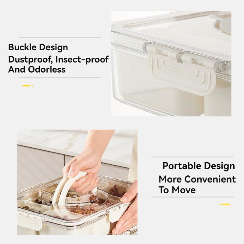 Fruits, Nuts, Snacks -Divided Serving Tray with Lid and Handle--Snackle Box Charcuterie Container for Portable Snack Platters - Clear Organizer for Candy,  Perfect for Party, Entertaining Kitchen Transparent Utensils, Summer