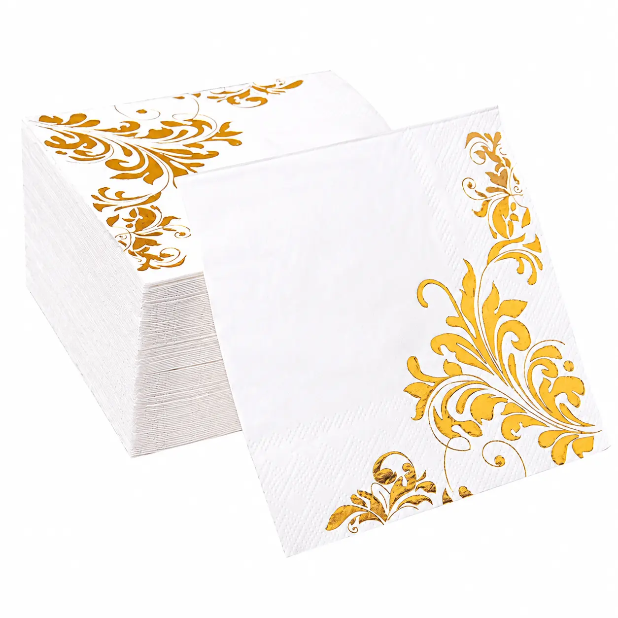 Premium European-Style Floral Embossed Disposable Napkins – Elegant Bronzed Paper Towels for Weddings, Parties, Banquets, and Special Occasions – Soft, Absorbent, Eco-Friendly, 2-Ply Design with Delicate Gold-Trimmed Botanical Motifs