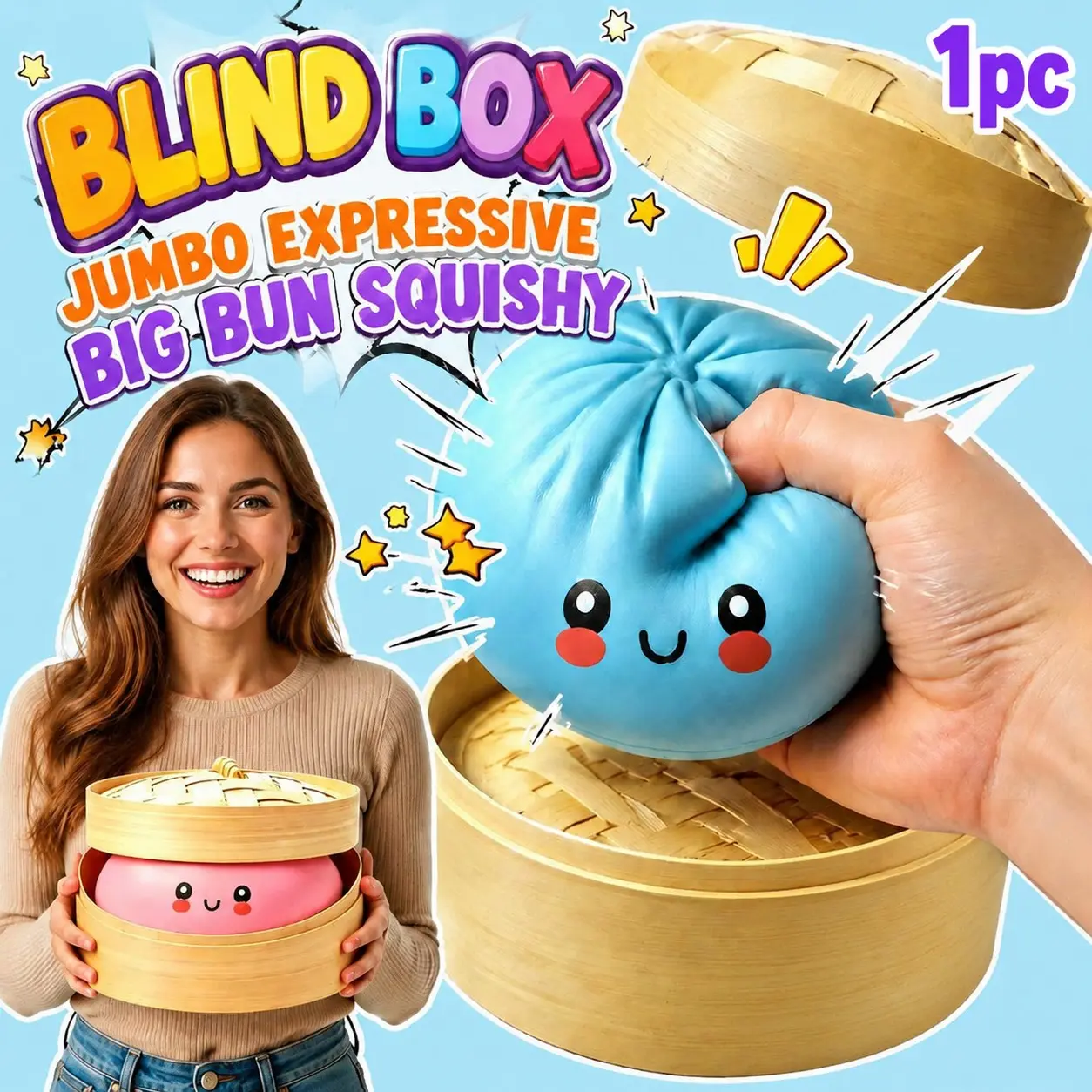 Jumbo 10.6" Dumpling Squishy Blind Box - Soft Slow-Rising Stress Relief Squeeze Bun Toy | Surprise Mystery Fidget Toy | Cute Expressive Squishy for Relaxation & Fun Slow Rising Squishies
