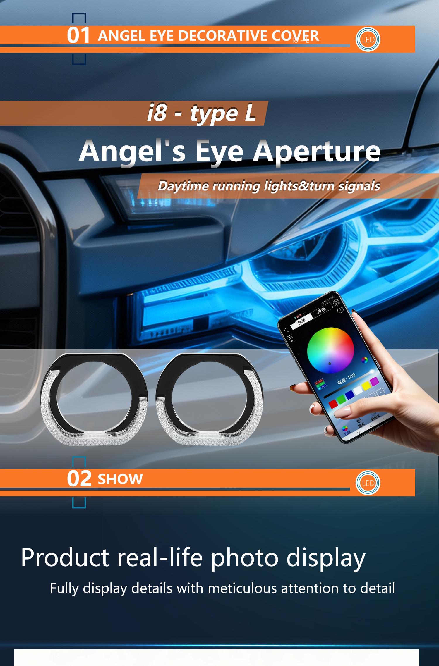 2PCS 5D RGB Angel Eyes Halo Rings Lights with Turn Signal Lights APP Bluetooth LED Motorcycle Retrofit DRL Car Headlight 12V