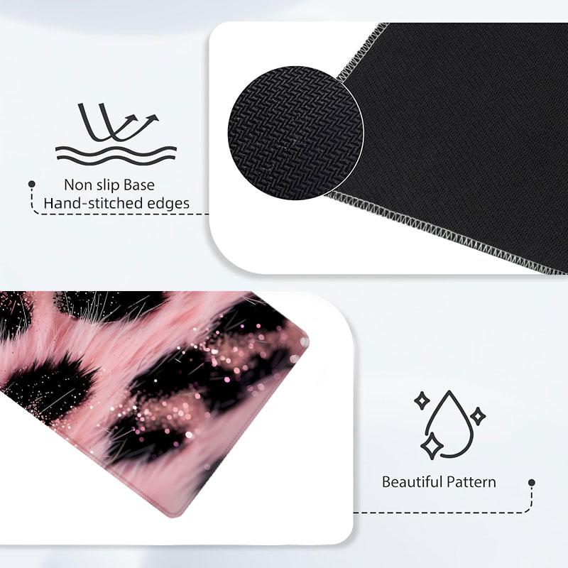 Extra Large Pink Leopard Print Mouse Pad Soft Fur Gaming Mouse Pad 35x16 Inch Computer Keyboard Mousepad Suitable for Families, Offices and Schools. Perfect Gift for Family Members and Friends