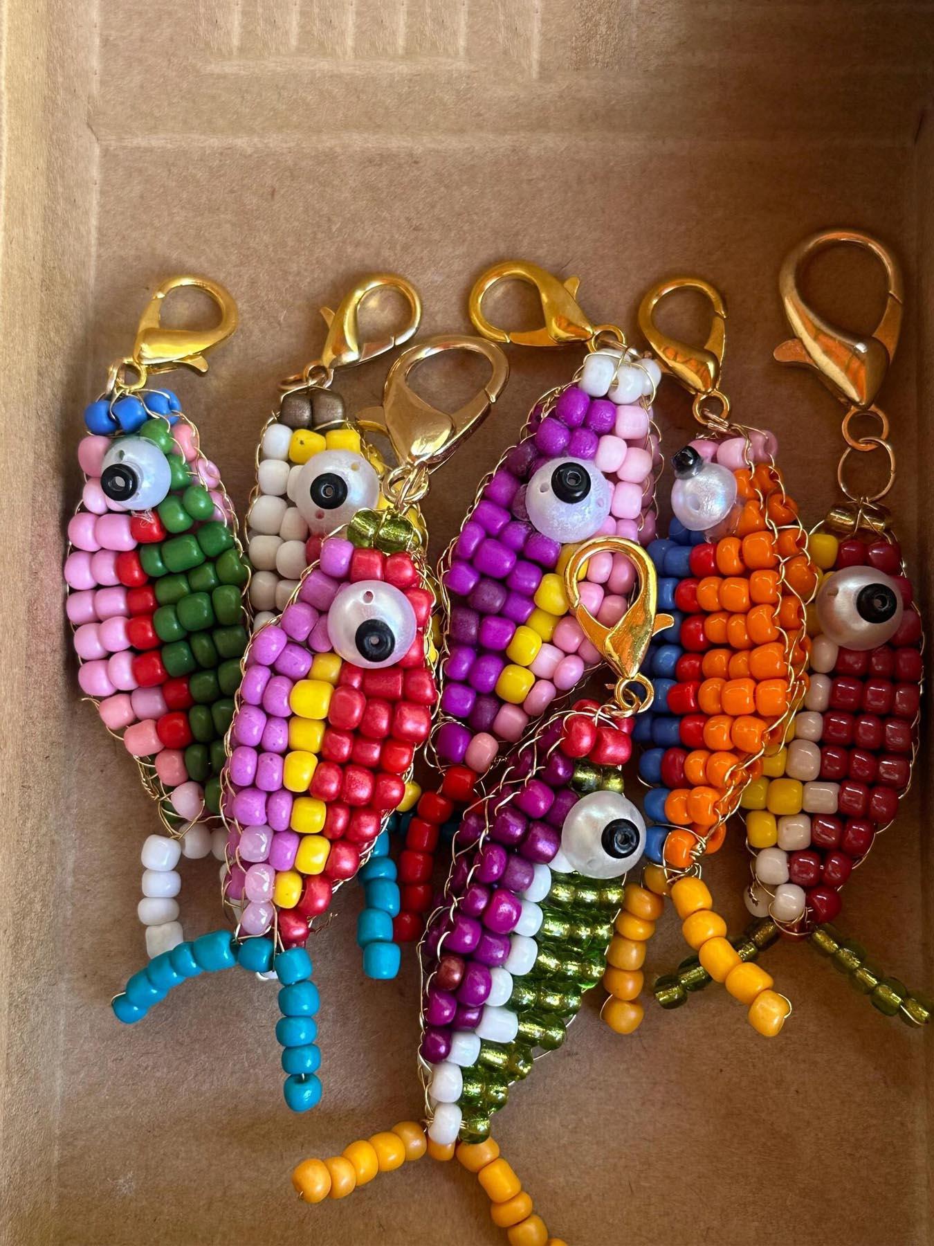 Boho Colorful Beaded Fish Bag Charm Keychain, DIY Multicolor Accessory, Ocean Style Vacation Bag Pendant, European and American Design