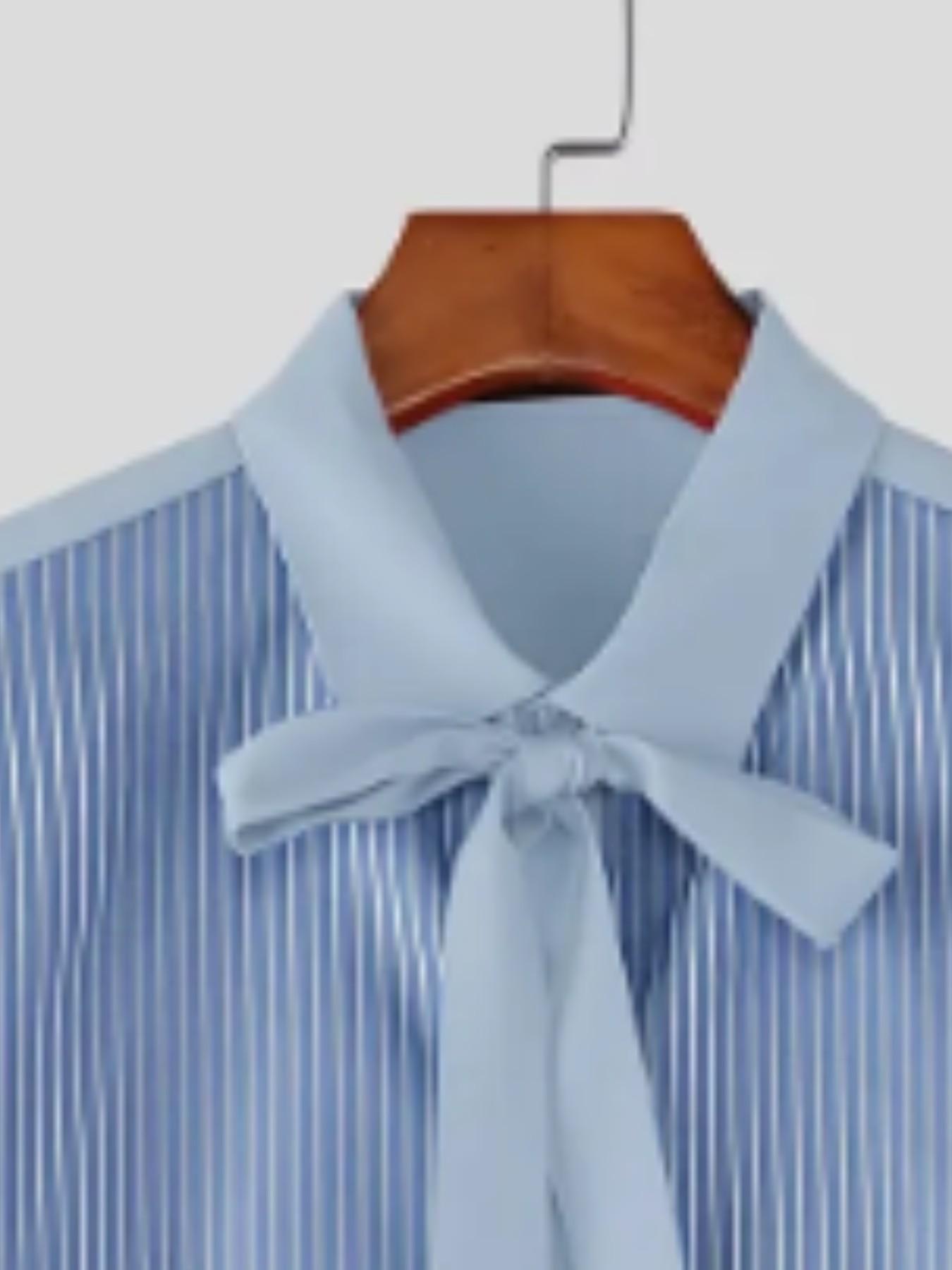 INCERUN Men's Patchwork Colorblock Striped Tie Short Sleeve Shirt, Perfect for Daily Wear, Stylish and Comfortable, Ideal for Casual