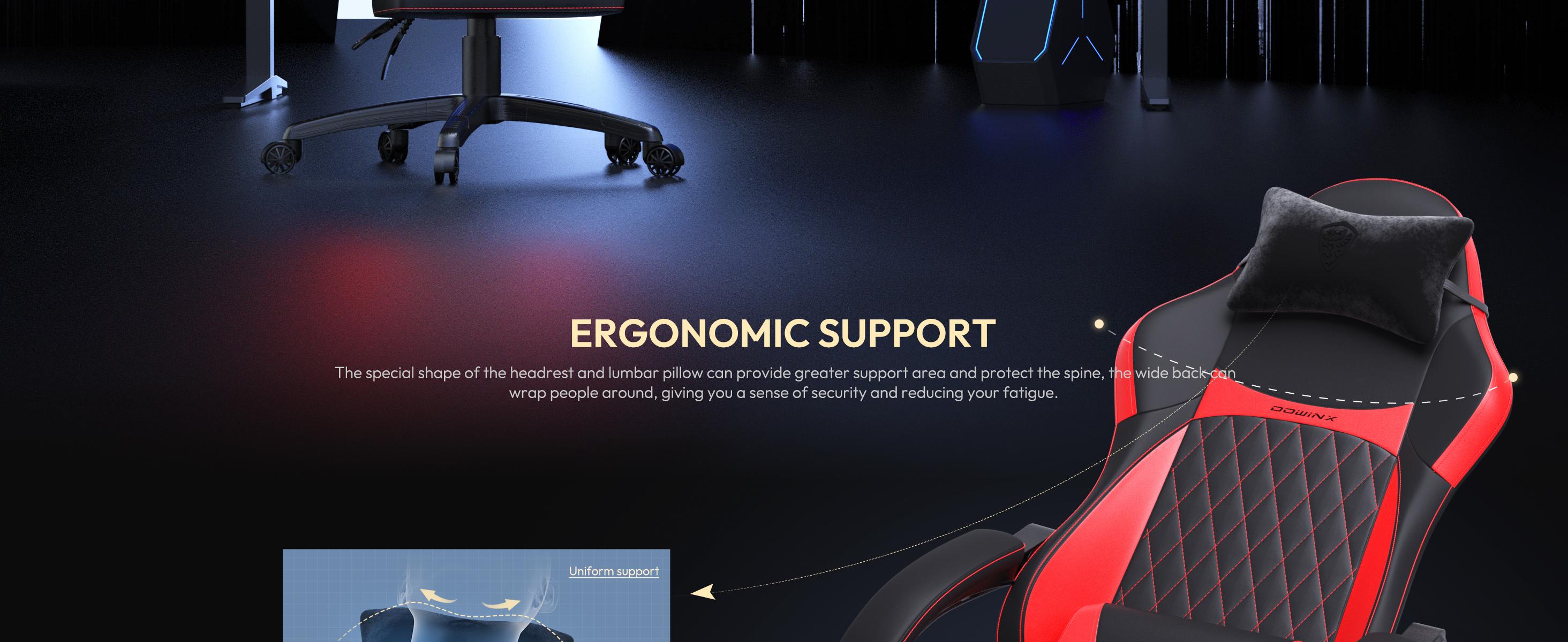 Dowinx Gaming Chair,waist massage and foot pedals for adults，pocket spring pad, ergonomic computer chair,high back gaming chair leather office gaming 300 lb