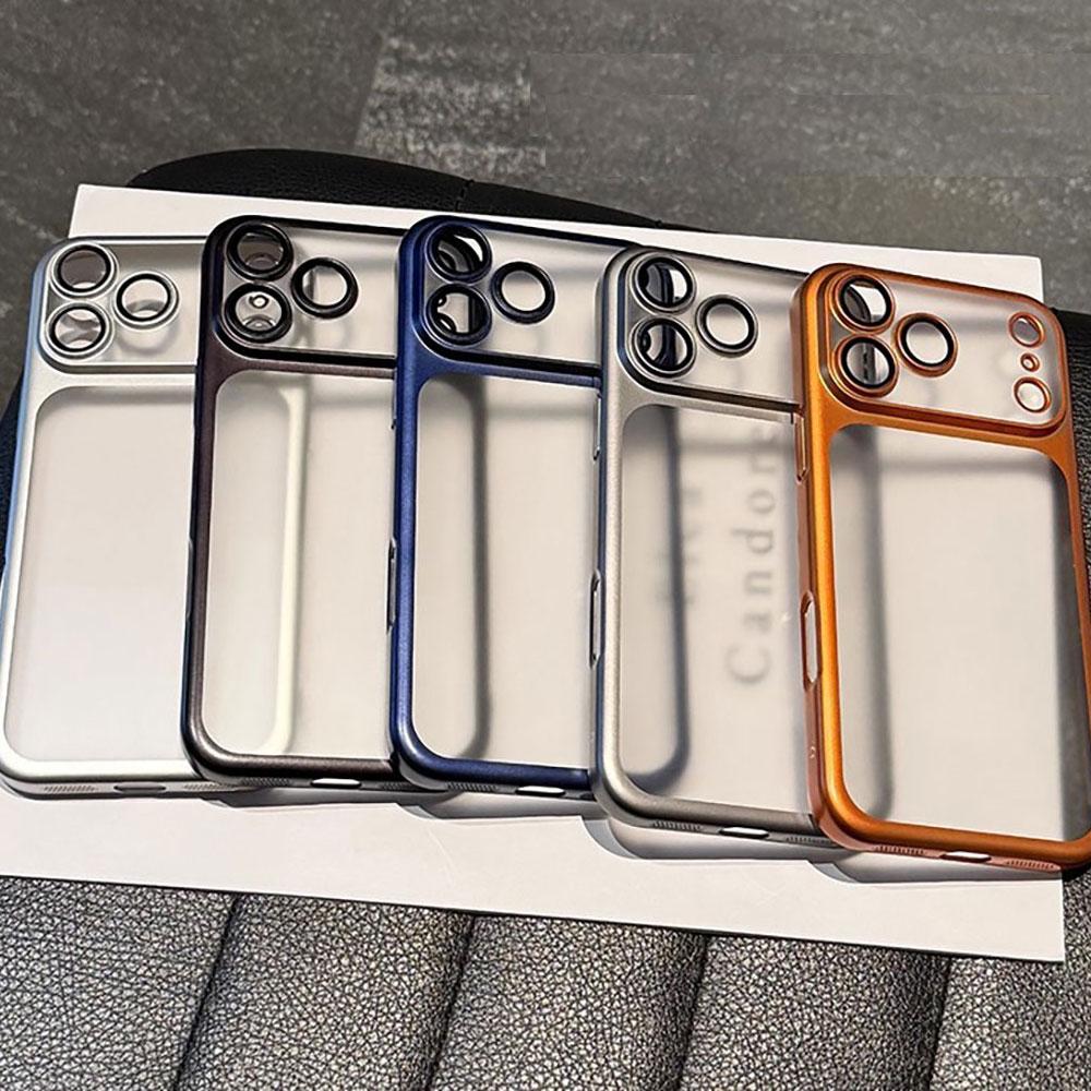Sleek  Protective PC Matte Electroplated Case for iPhone 14 15 16 17   Full Coverage  Black Silver Orange Navy