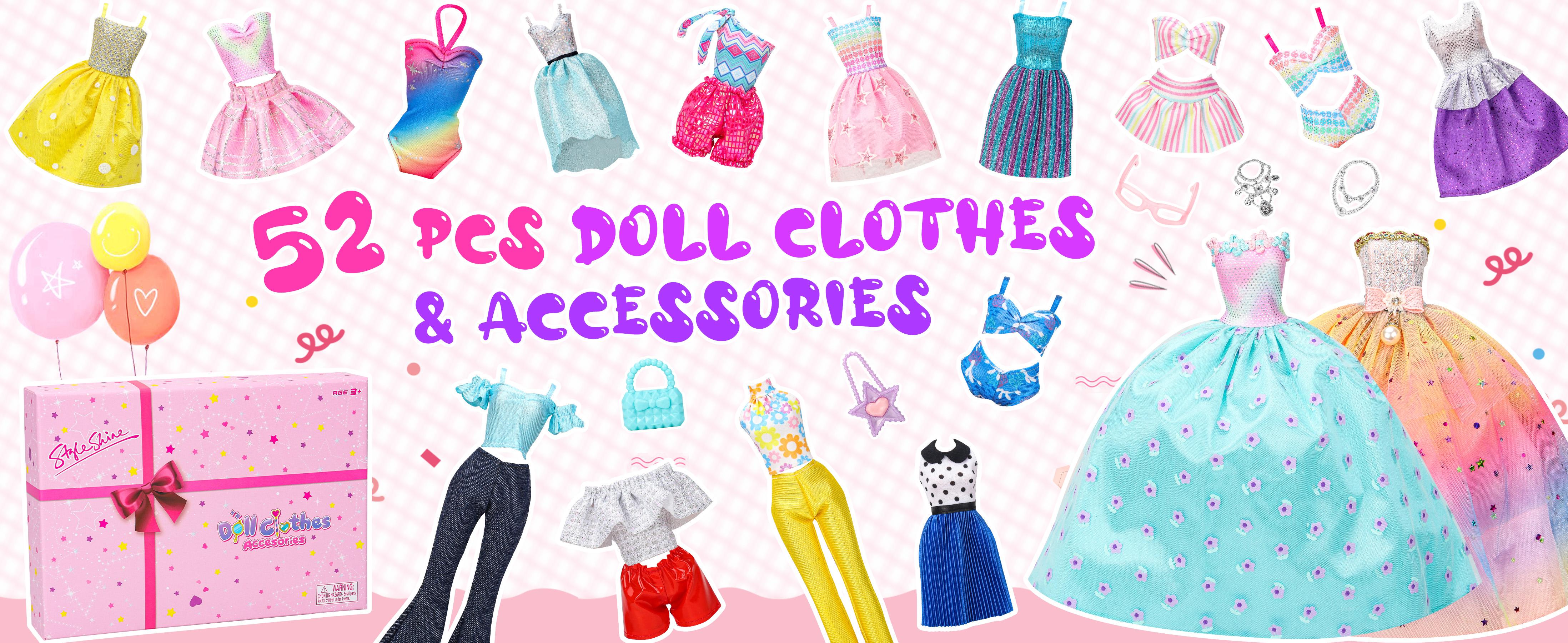 70 Pcs Doll Clothes and Accessories,2 Wedding Gown 6 Fashion Dresses 2 Set Casual Outfits 1 Top 1 Pant Bikini 1 Swimsuit,20 Hanger 10 Shoe 27 Accessories Toys for Girls Kids Birthday and Valentines Gift