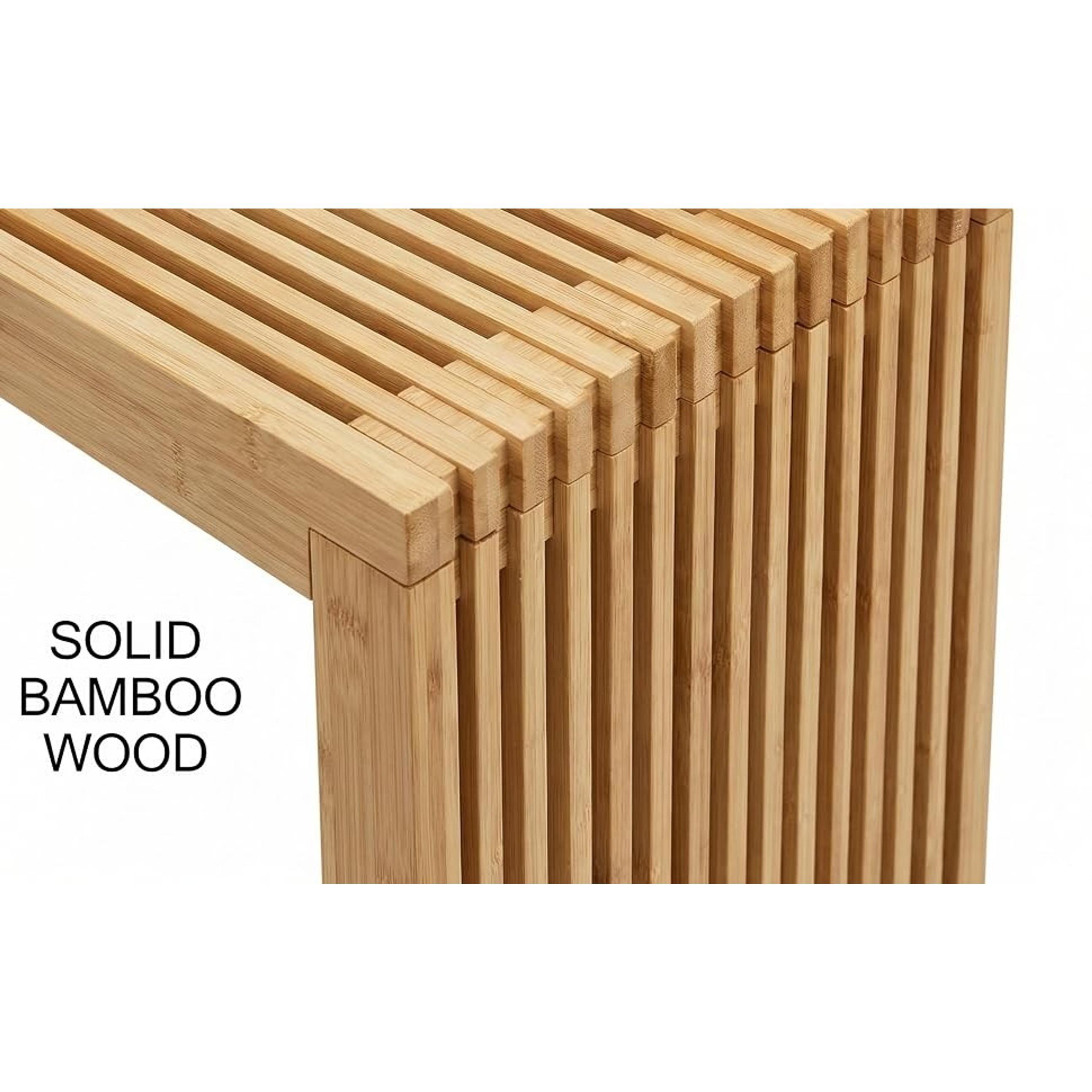 Bamboo Natural 36 inch Wooden Bench, Small Wood Benches for Entryway, Living & Dining Room, Kitchen, Bedroom, Bathroom, Hallway, Front Door, For Indoor & Outdoor Patio Use, Mid Century Modern Decor