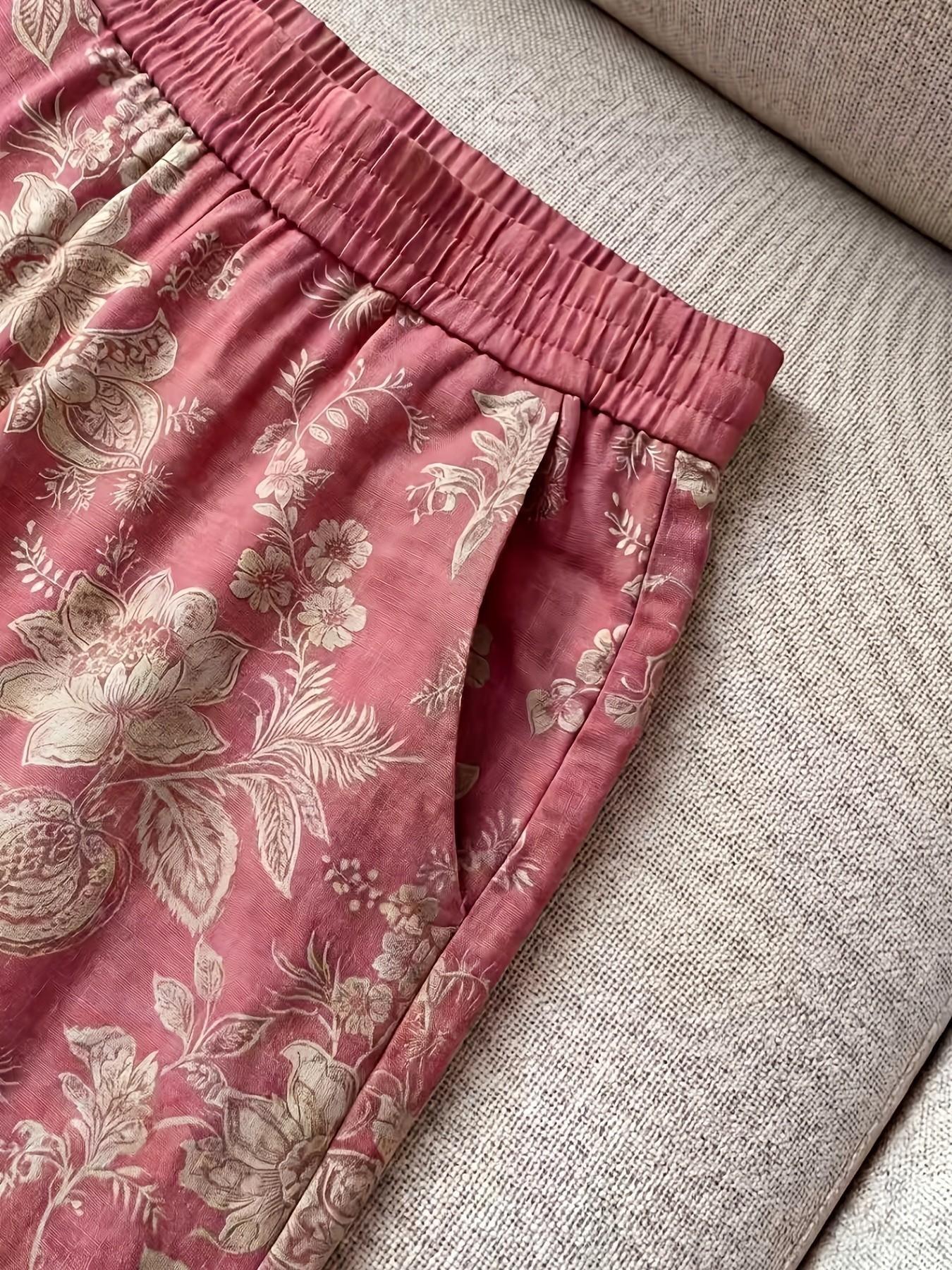 Women's Floral Print Casual Boho Bohemian Wide-Leg Loose Long Pants, Comfortable Breathable Elastic Fabric, Ideal for Vacation, Home and Daily Wear, Suitable for Spring, Summer and Fall