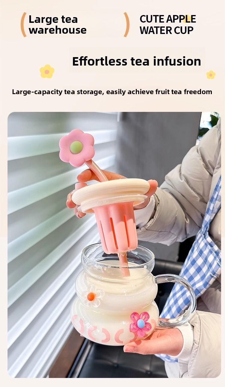 Cute Flower Glass Mug Cup with Flower Straw, Supports Straw Drinking and Direct Drinking, Meets Different Drinking Needs, Perfect for Everyday Use, Drinkware