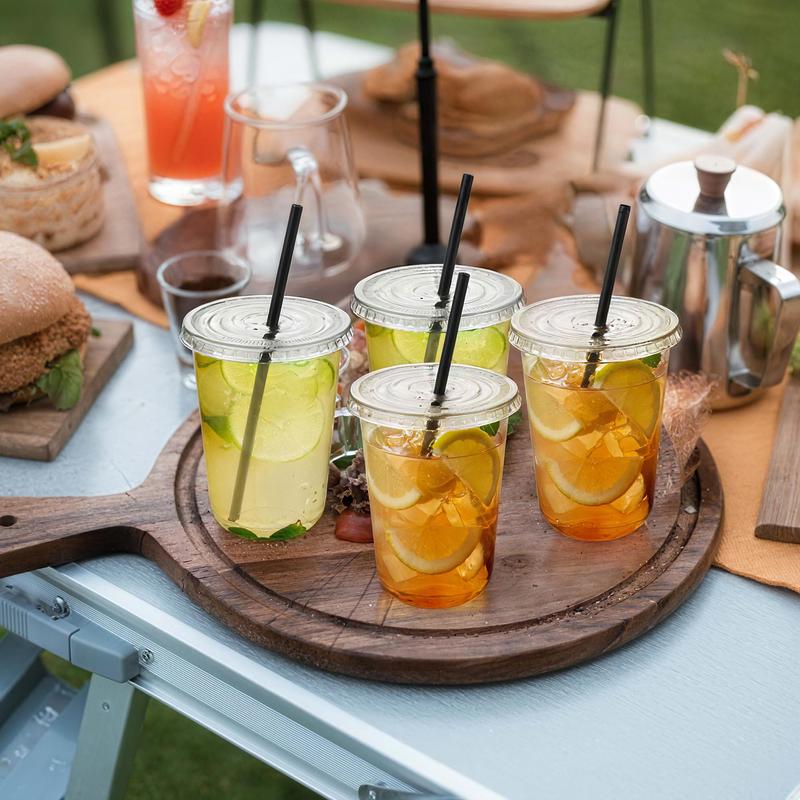 100 Sets 400ml Black Transparent Plastic Cups with Lids and Straws Disposable Iced Coffee Cups Perfect for Parties and Coffee Events Lightweight PET Material Leak-proof Lid U-shaped Design Essential for  to Go Coffee Cup Colorful