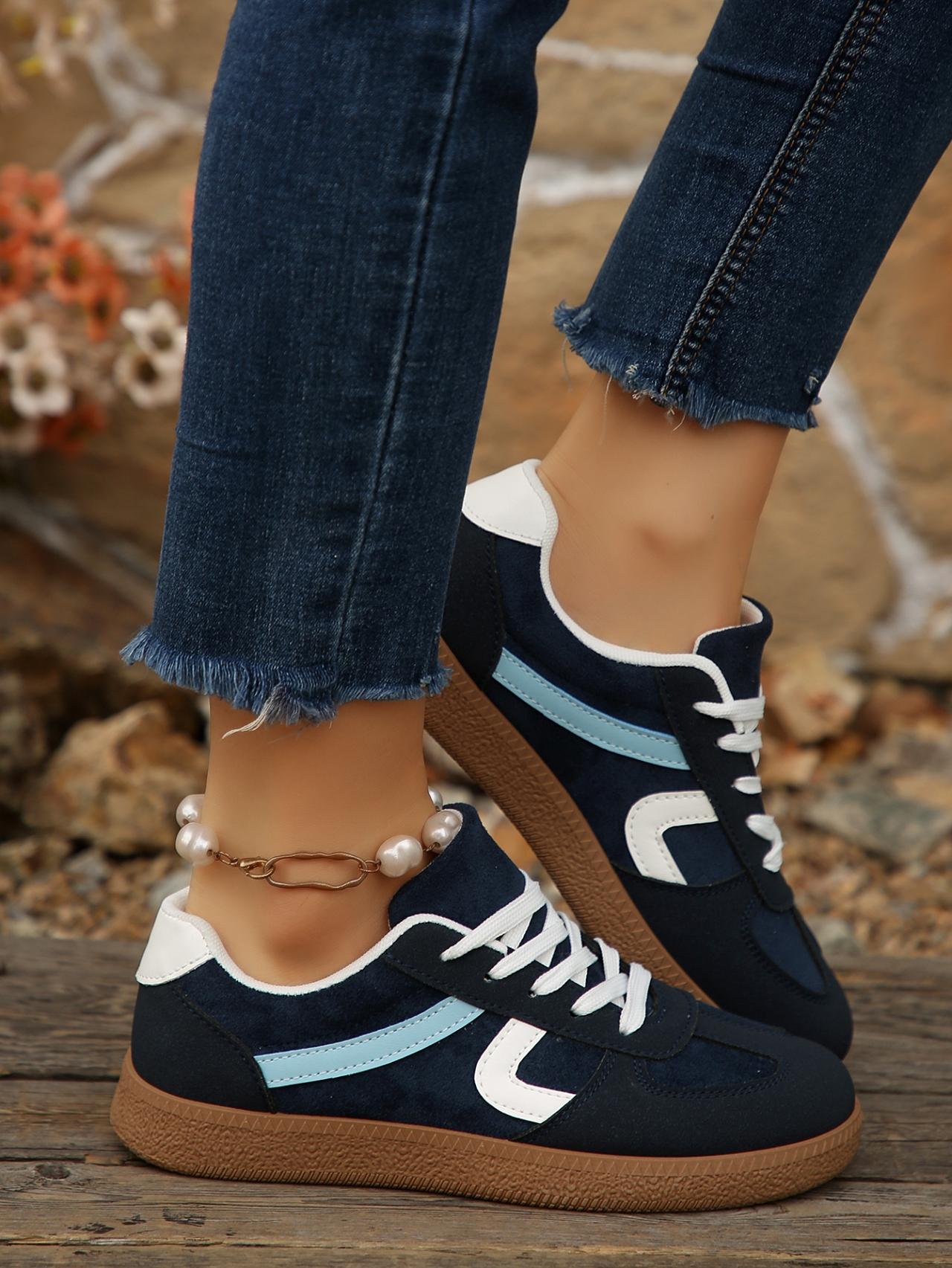 2.5cm Platform Color Block Retro Sneakers, Black & Pink, Vintage Casual Trainers