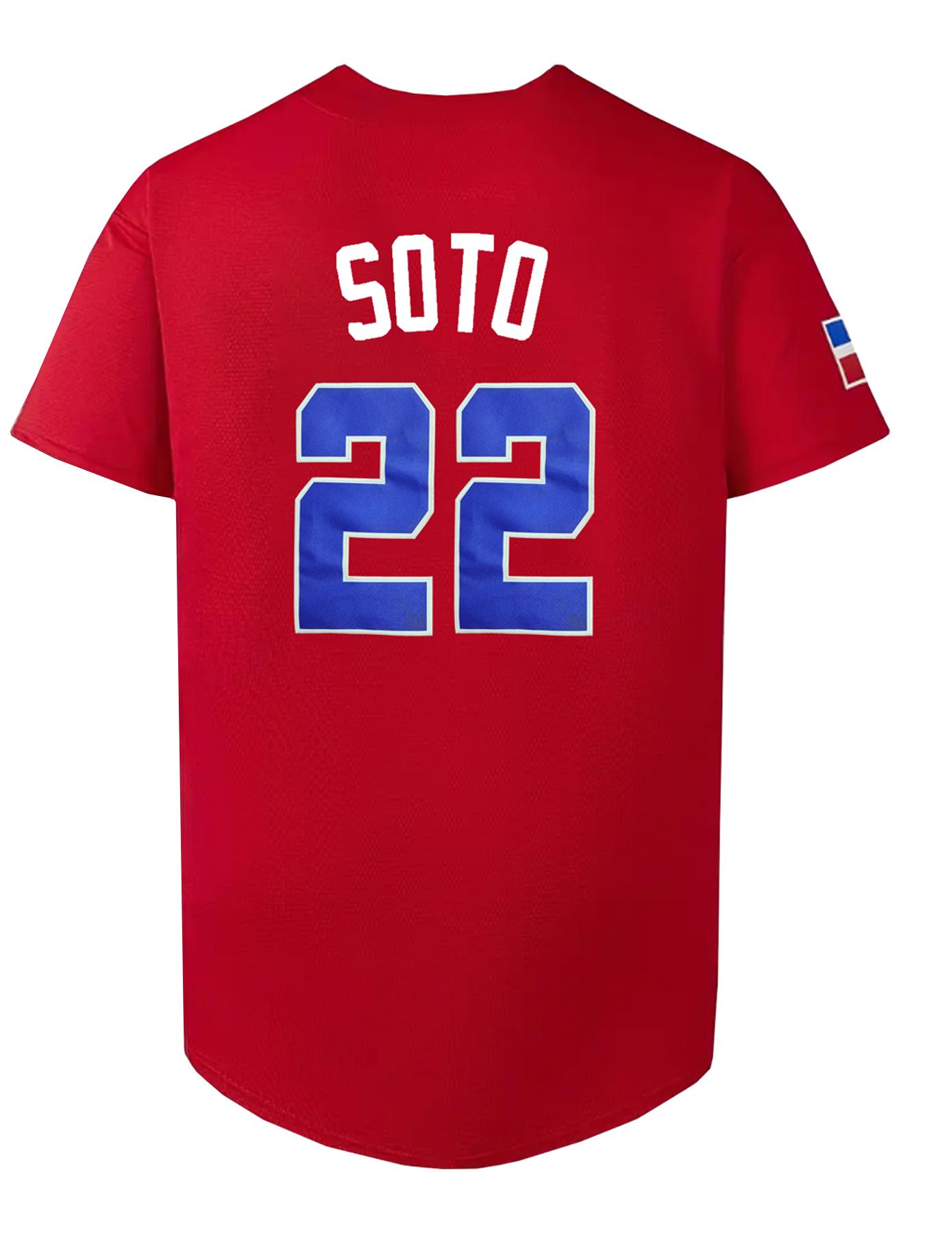 Men's Letter & Number Stitched Button Front Baseball Jersey, Stylish Jersey, Casual Loose Short Sleeve V Neck DOMINICANA 22 Baseball Top for Fall & Winter, Baseball Christmas Gifts