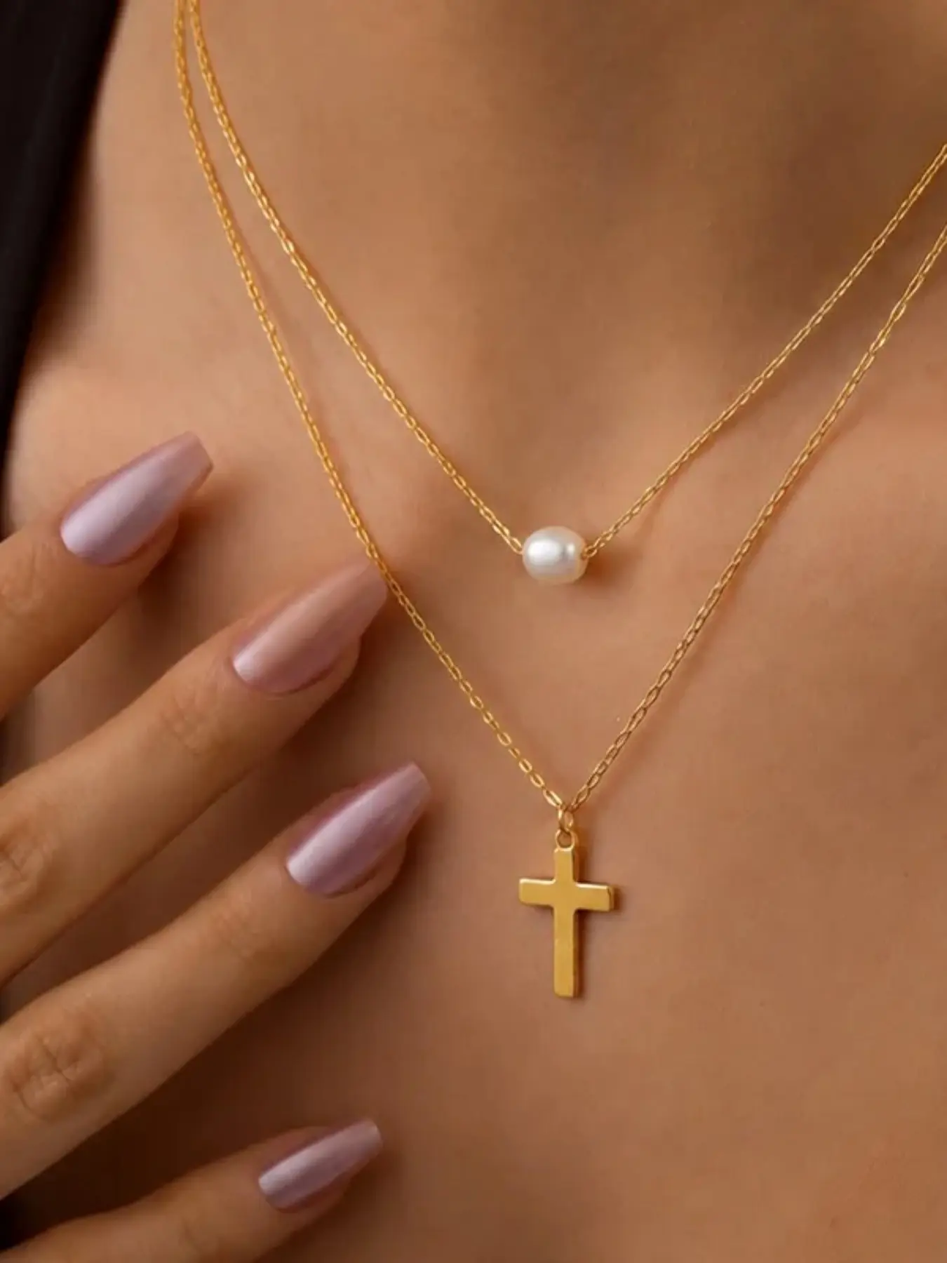 Elegant Women's Necklace Set, 304 Stainless Steel, Pvd 18k, Pearl Inlay, Adjustable Clasp, Perfect Gift for Mother, Girlfriend