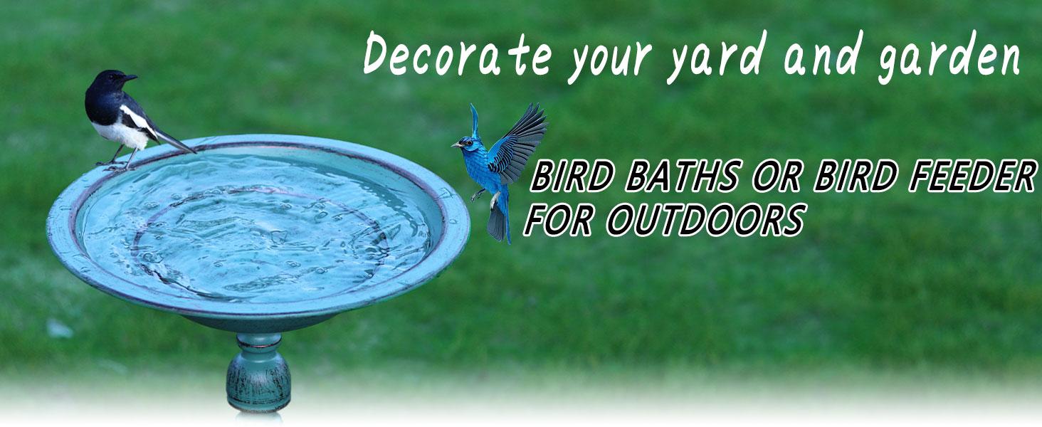 27.17”H Antique Pedestal Bird Bath,Bird Baths for Outdoors, Metal Bird Bath Bird Feeder Seed Tray for Garden Yard Decor (Retro Blue Green)