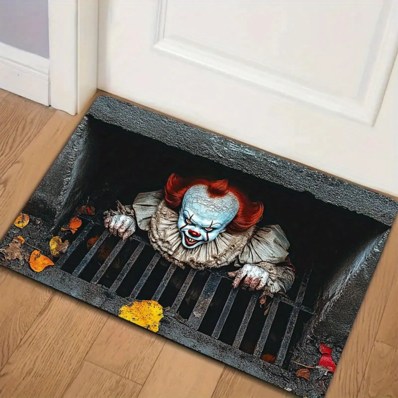 Halloween Door Mat - Spooky Clown Indoor Outdoor Entryway Kitchen Floor Mat for Halloween Home Decor, Seasonal Decoration, Creepy Theme, Sturdy Construction, Themed Mat, Party Planners 15.7"x23.6" 20"x32" Four Sizes homeessentials