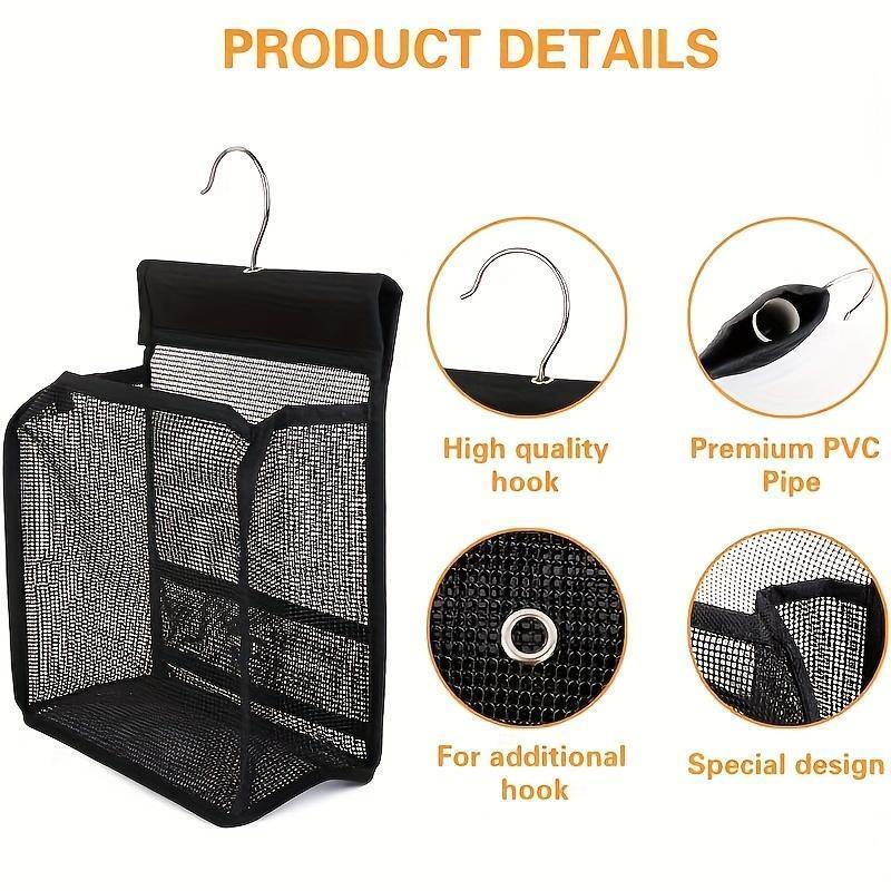 [1 Mesh Shower Hook] 1 Multi-Functional Mesh Shower Storage Hook, Black | Easy to Install, Hanging Bathroom Basket, Kitchen Organizer Bag | Suitable for Bathrooms, Kitchens, Bedrooms, Living Rooms