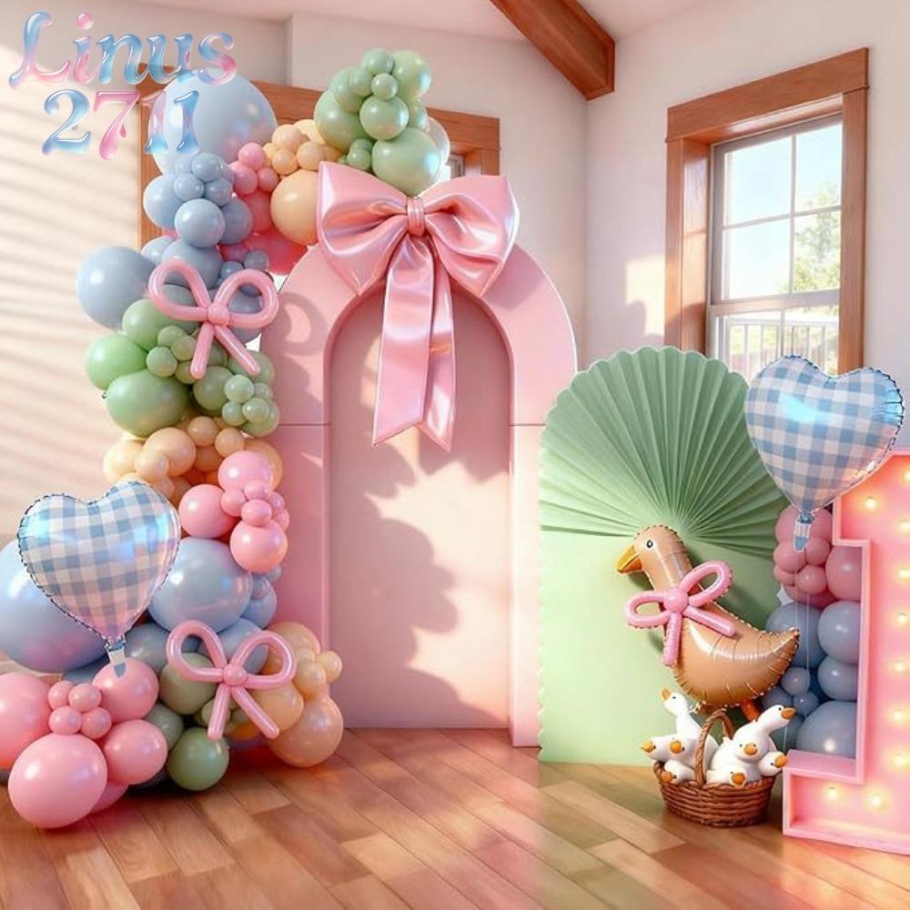 Pink Blue Sage Green Balloon Garland Arch Kit Gingham Heart Bow Foil Balloons Neutral Baby Shower Girls Birthday Bachelorette Cottagecore Party Photography Backdrop Decor