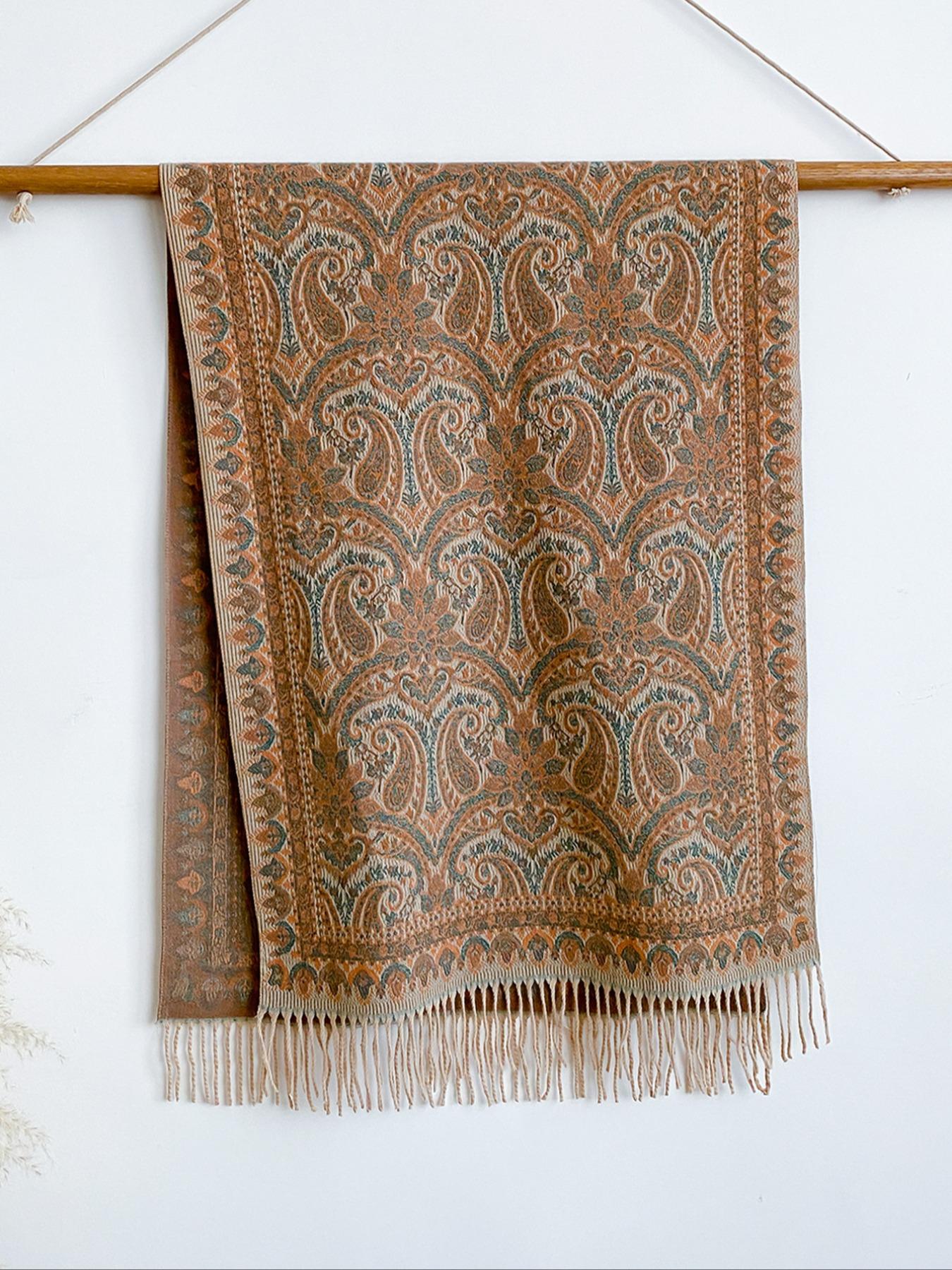 Women's Paisley Print Scarf, Soft Warm Shawl for Fall & Winter, Boho Style Woven Fabric, Casual Fashion Accessory