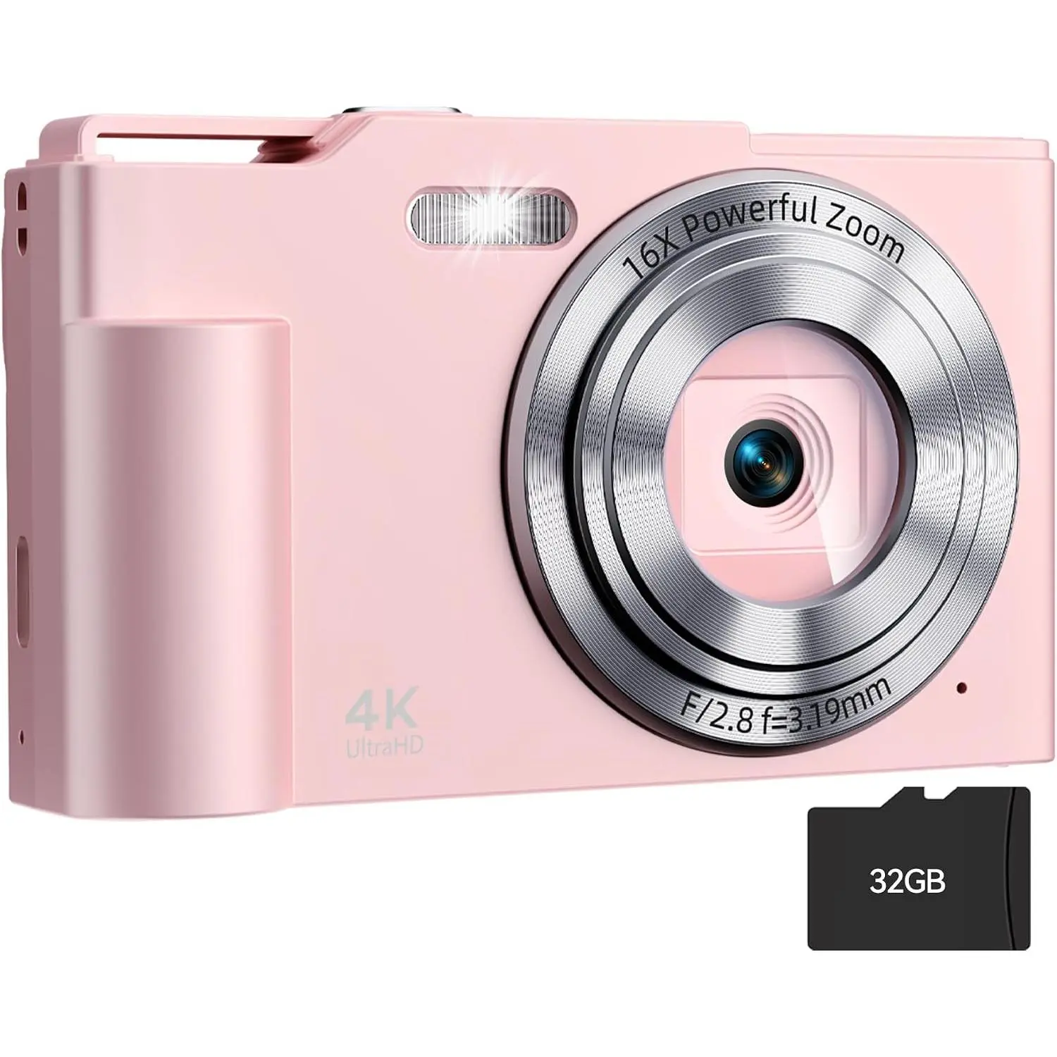 Digital Camera, FHD 4K Digital Point and Shoot Camera with 16X Zoom Anti Shake, 48MP Compact Small Camera with 32GB Card for Boys Girls  Shell