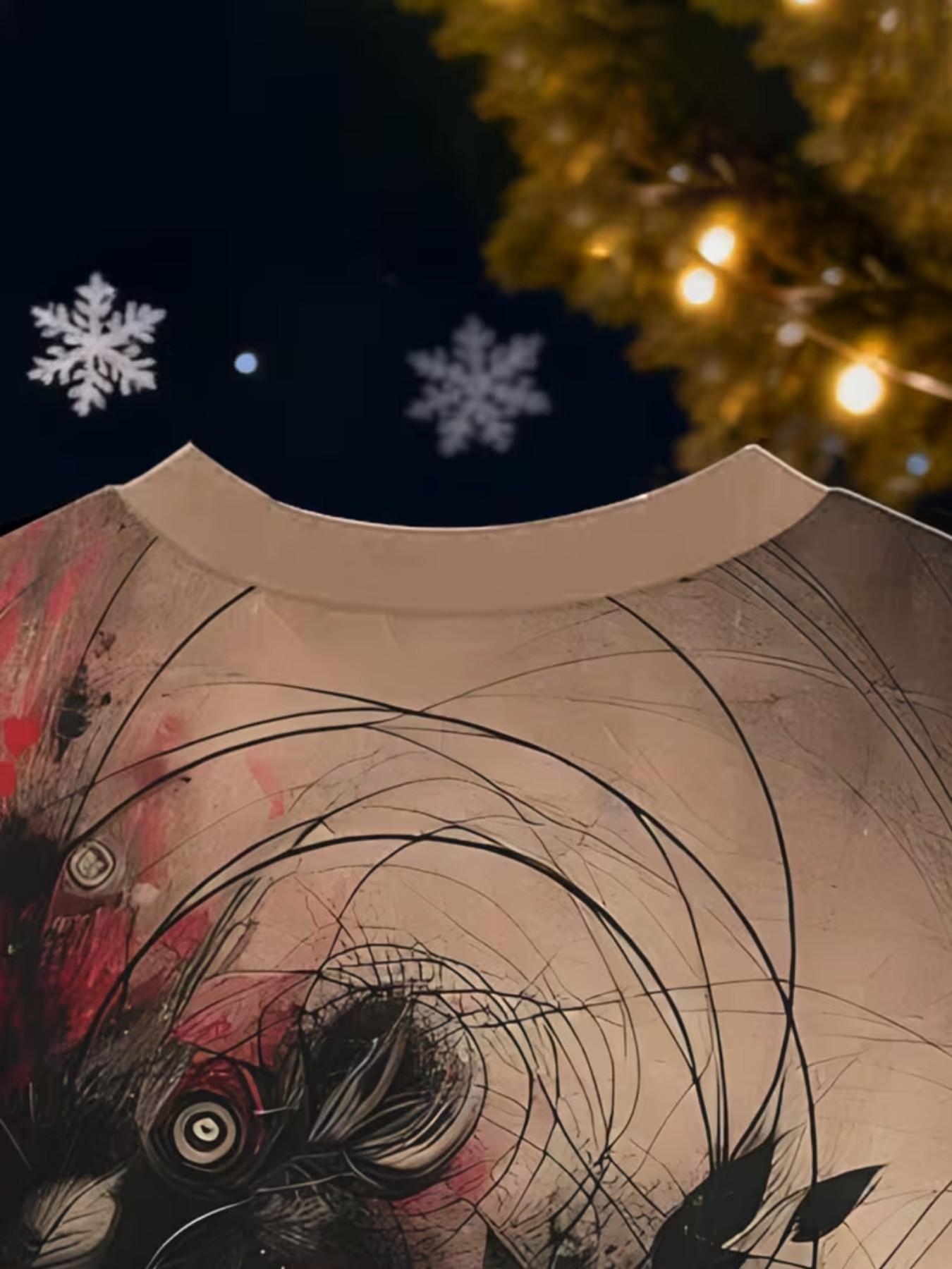 Men's Printed T-Shirt with Vibrant Round Neck Design and Short Sleeves, Valentine's Day Rose Doodle 3D Print, Summer Outdoors and Casual Wear