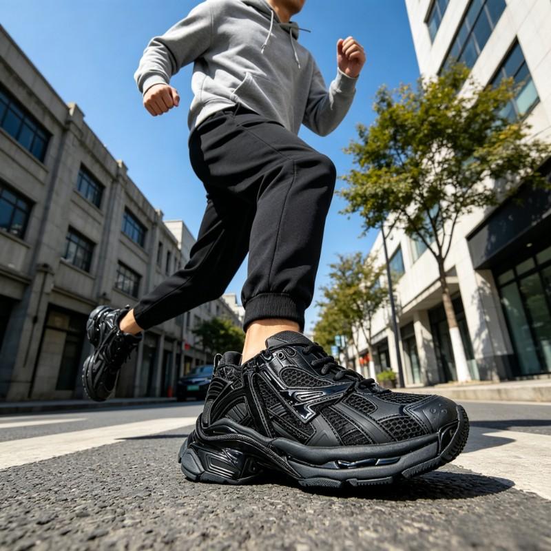 All Black Chunky Dad Sneakers for Men Women, Retro Techwear Streetwear Shoes, Breathable Mesh Non-slip Casual Athletic Trainers for Gym, Outdoor & Daily Wear Do not buy if you mind vintage distressing All Black Chunky Dad Sneakers for Men Women, Retro Techwear Streetwear Shoes, Breathable Mesh Non-slip Casual Athletic Trainers for Gym, Outdoor & Daily Wear Do not buy if you mind vintage distressing