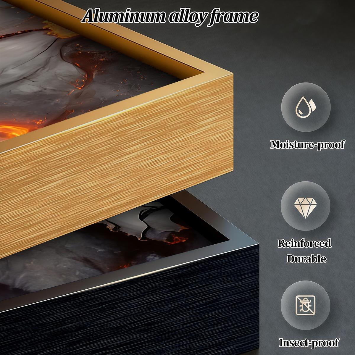 3 Counts Aluminum Alloy Framed Painting, Abstract Golden Lava Flow Pictures, Home Decoration For Living Room, Bedroom, Office, Restaurant, Hallway Wall Decor, Odorless Print Artwork, Luxury Perfect Gift For Friends And Family