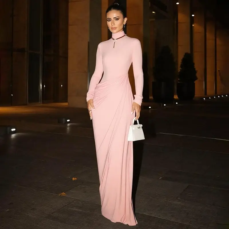 Women's Solid Mock Neck Ruched Long Sleeve Bodycon Dress, Elegant - TikTok  Shop
