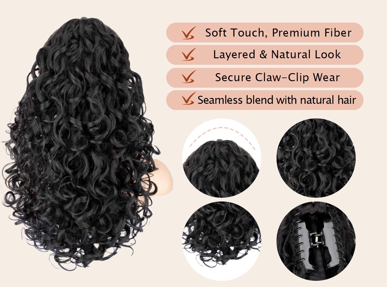ORSUNCER Ponytail Extension 18 Inch Claw Clip Ponytail Extension Soft Curly Clip on Ponytails for Women Hair Extensions Natural Synthetic Layered Ponytails Easy To Go for Summer Looking