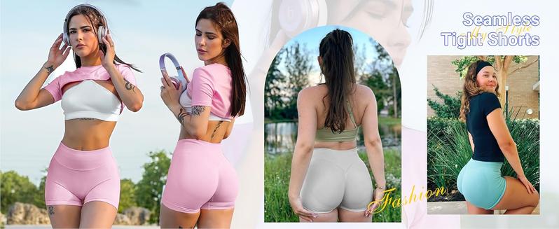 Seamless Shorts for Women, Invisable Scrunch Butt Lifting Gym Seamless Booty Biker Shorts, Breathable Comfortable High Stretch Skinny Shorts, Gym Shorts, Ladies Sportswear for Indoor Outdoor Wear