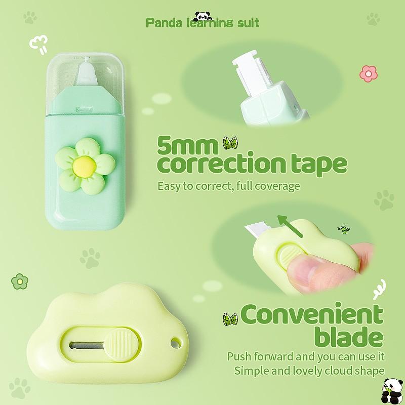 Panda Learning Stationery Set, 6-Piece Aesthetic School Supplies, Ballpoint Pens, Neutral Pens, Pencils, Correction Tape, Sticky Notes, Cute Panda Design