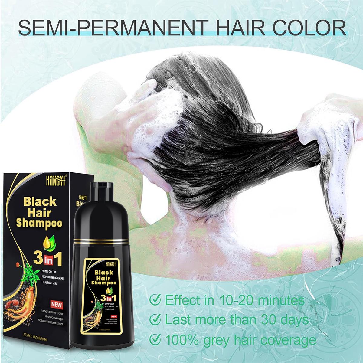 500ml Hair Dye Shampoo 3 in 1, Herbal Ingredients, Contains Ginseng Extract, Can covergray hairs, Natural Haircoloring, Plant Haircare, black hairdye, Salon