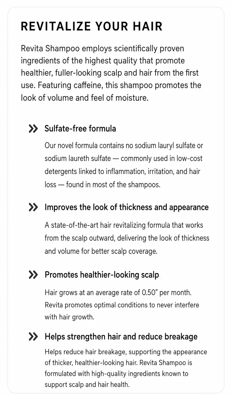 Revita Shampoo For Thinning Hair by DS Laboratories - Volumizing, Thickening Haircare for Men and Women, Supports Hair Growth, Hair Strengthening, Sulfate Free, 7 Fl Oz (205mL)